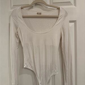 Free People White Long Sleeve Bodysuit